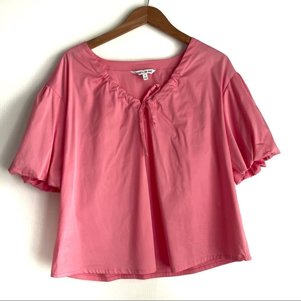 Elizabeth and James shirt pink balloon sleeve tie neckline top size Medium